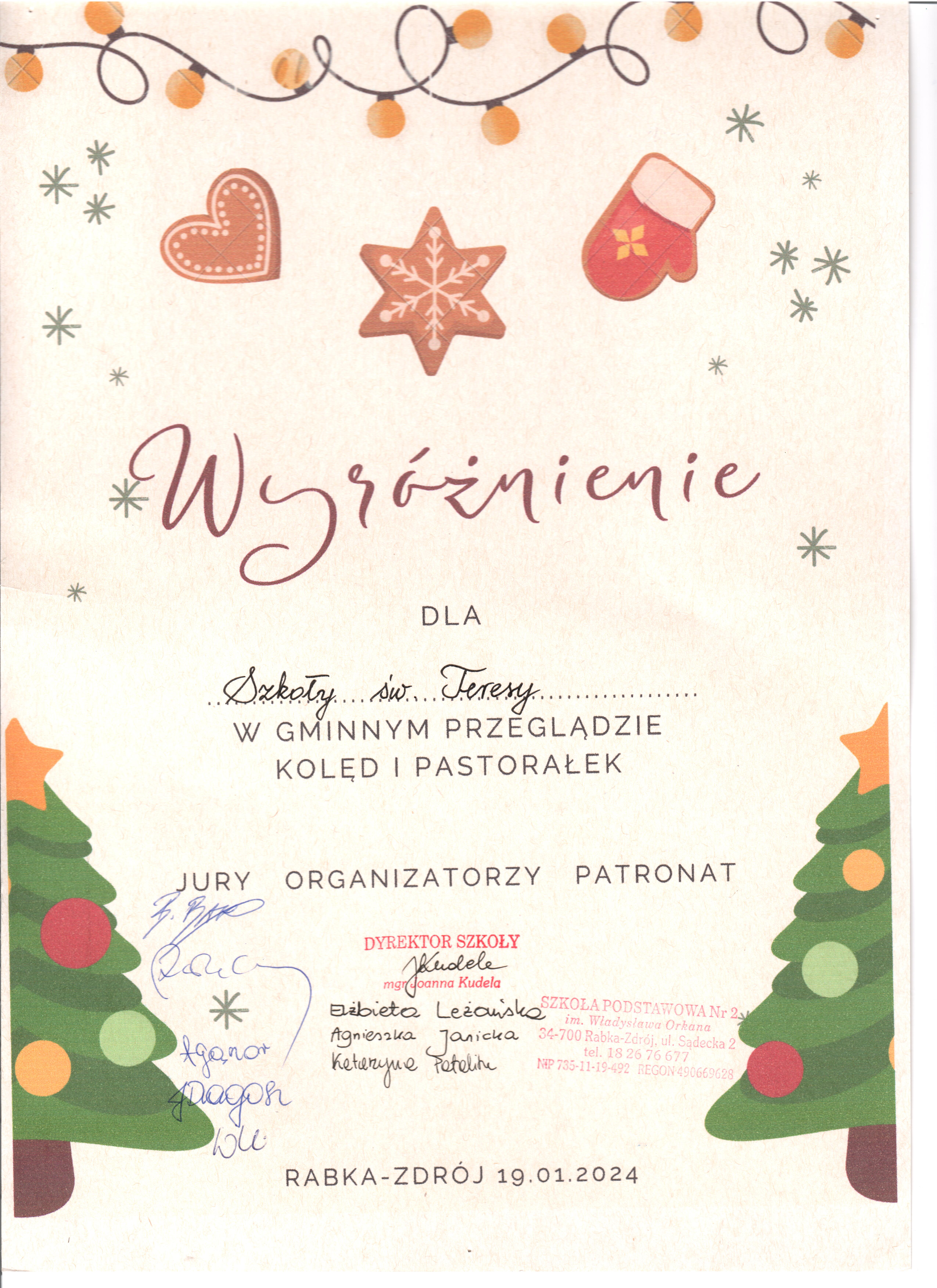 Wyróżnienie w Gminnym przeglądzie kolęd i pastorałek